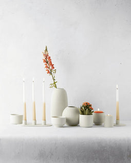 Point Virgule lage theelichthouder van keramiek-Licht grijs