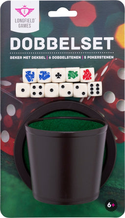 Pokerbeker met deksel en dobbelstenen, 16 mm