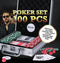 Pokerset in Aluminium Koffer - 100 Poker Chips - Speelkaarten - 5 Dobbelstenen - Dealer Chip