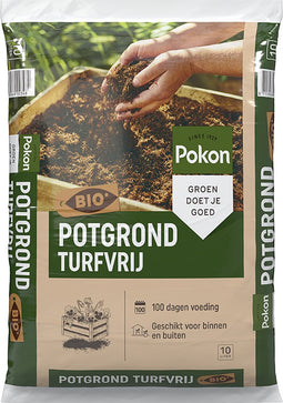 Pokon Bio Turfvrije Potgrond - 10l - Potgrond universeel - 100 dagen voeding - Potgrond voor binnen en buiten