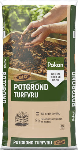 Pokon Bio Turfvrije Potgrond - 45l - Potgrond universeel - 100 dagen voeding - Potgrond voor binnen en buiten