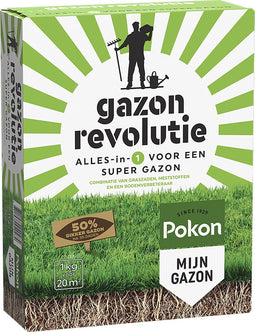 Pokon Gazon Revolutie - 1kg - Gazonmest / Graszaad / Bodemverbeteraar - Geschikt voor 20m² - Binnen 15 dagen resultaat