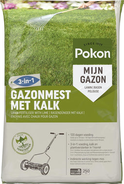 Pokon Gazonmest met Kalk - 16,8kg - Mest - Geschikt voor 250m² - 120 dagen voeding