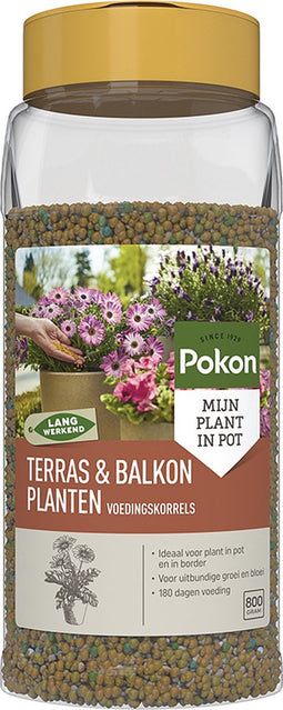 Pokon Terras & Balkon Planten Voedingskorrels - 800gr - Plantenvoeding - Osmocote - Voor plant in pot en border