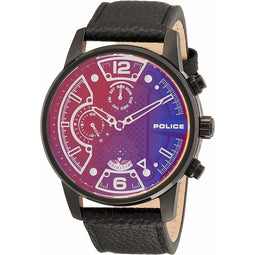 Police Zwarte Leren Horloge Met Portemonnee Set 45MM