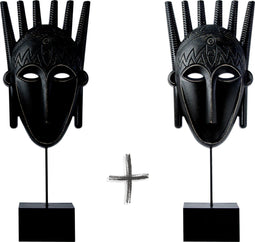 Afrikaans Masker Ornament Pakket X2 - 18X5XH48CM - Hout - Decoratie - 2 stuks - Sierstuk - Cadeau voor man - Cadeau voor vrouw - Kerstcadeau