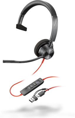 Poly Blackwire 3310 Microsoft Teams Certified Headset (Rood, Zwart)