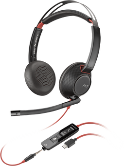 Poly Blackwire 5220 Stereo USB-C + 3,5 mm plug + USB-C/A adapter (Rood, Zwart)