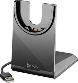 Poly Voyager Focus 2 UC + USB-A naar USB-C-kabel + oplaadstatief (Zwart)