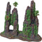 Polyresin ornament rotszuilen met gat mos en boom, 22 cm.