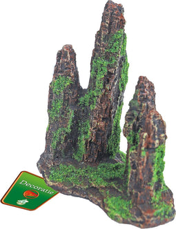 Polyresin ornament rotszuilen met mos 15 cm