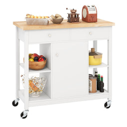 Coast Mobiele Keukentrolley - Keukeneiland - Rubberhout werkblad 99 x 46 cm - Wit (4)