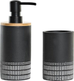 Badkamer Accessoire Set Zwart Wit Bamboe