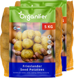 Pootaardappelen Frieslander A 28/35 - 10 Kg - Nak-Gecertificeerd - Korte Groeiseizoenen, Oogst Na 90 Dagen - Hoge Opbrengst - Weerstand Tegen Ziekten Zoals Phytophthora - Voor Verschillende Grondsoorten - Ideaal Voor Frituren, Koken - Organifer