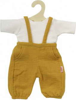 Poppen Tuinbroek Okergeel, maat 28-35 cm