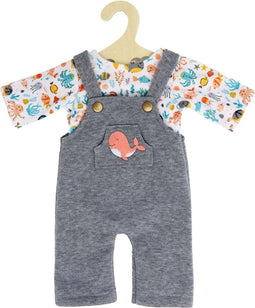 Poppentuinbroek met T-shirt Walvis, 28-35 cm