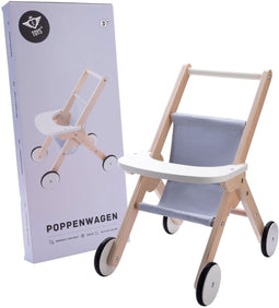 Poppenwandelwagen gemaakt van hout grijs/ blauw