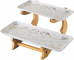 Porselein Etagere 2 laags Marmer design - Wit