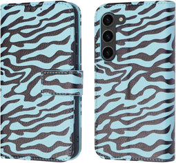 iMoshion Hoesje Geschikt voor Samsung Galaxy S23 Hoesje Met Pasjeshouder - iMoshion Design Bookcase smartphone - Meerkleurig / Black Blue Stripes