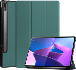 Lunso - Geschikt voor Lenovo Tab P12 Pro - Tri-Fold Bookcase hoes - Groen (niet voor de Geschikt voor Lenovo Tab P12)