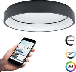 EGLO connect.z Marghera-Z - Smart Plafondlamp - Instelbaar RGB & wit licht - Ø 60 cm - Zwart/Wit