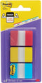 Post-it® Index Strong, Blauw, Rood, Geel, 25.4 x 38 mm, 22 Tabs/Kleur/Dispenser