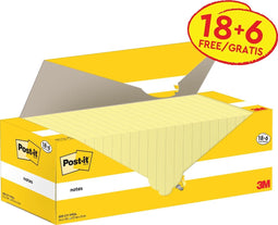 Post-it Notes | 100 vel | ft 76 x 127 mm | kanariegeel (canary yellow) | 18 blokken + 6 GRATIS
