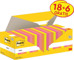 Post-it - Notes | 100 vel | ft 76 x 76 mm | assorti | 18 blokken + 6 GRATIS