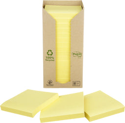 Post-it® Notes, Gerecycleerd, Toren, Geel, 76 x 76 mm, 16 Blokken, Non X-Wrapped, 100 Blaadjes/Blok