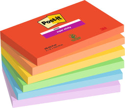 Post-it Super Sticky notes Playful | 90 vel | ft 76 x 127 mm | geassorteerde kleuren | pak van 6 blokken
