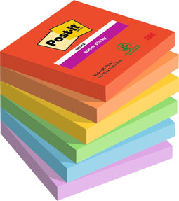 Post-it Super Sticky Notes Playful | 90 vel | ft 76 x 76 mm | geassorteerde kleuren | pak van 6 blokken