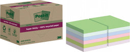 Post-it Super Sticky Notes Recycled | 70 vel | ft 76 x 76 mm | assorti | pak van 12 blokken