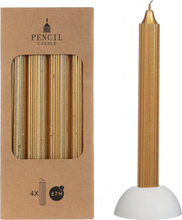 Potlood kaarsen set 4 stuks dia. 2.2 x H 20 cm metallic goud