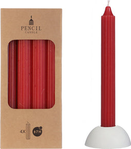 Potlood kaarsen set 4 stuks dia. 2.2 x H 20 cm rood
