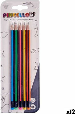 Potlood Set Strepen Multicolour Hout (12 Stuks)