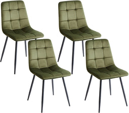 POWELL - Eetkamerstoel set van 4 - Olijfgroen - Fluweel