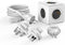 PowerCube ReWirable reisstekker + 3x wereld reis plug + 1 meter IEC EU kabel DE - Wit/Grijs - 5 stopcontacten