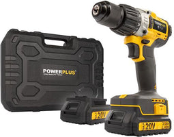Powerplus POWX00450 Accu klopboormachine - 20V - Brushless - Variabele snelheid - Metalen snelspanboorkop - Incl. gereedschapskoffer, 2 x 2.0Ah accu en lader - Boormachine voor beton, hout en staal