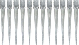 vidaXL - Grondpinnen - 12 - st - 10x10x91 - cm - gegalvaniseerd - staal - zilverkleurig