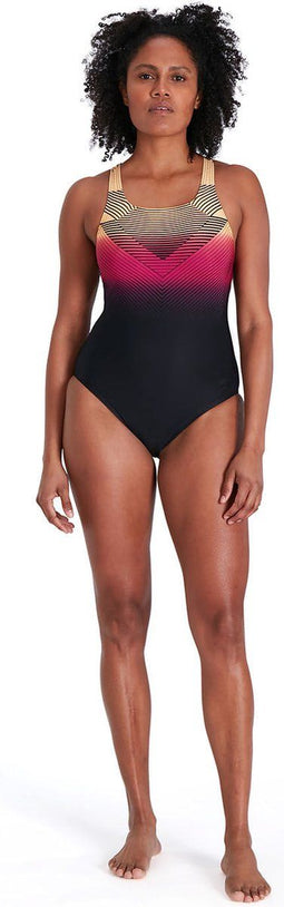Speedo Digital Placement Medalist - Sportbadpak - Nauwsluitende pasvorm - Zwart - Geel - Roze - Maat 40