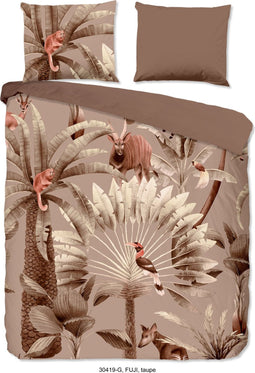 Good Morning Dekbedovertrek "bladeren en dieren" - Taupe - (240x200/220 cm) - Katoen