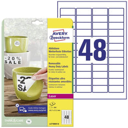 Avery-Zweckform L4778REV-8 Etiketten 45.7 x 21.2 mm Polyester folie Wit 384 stuk(s) Weer verwijderbaar Adresetiketten,