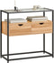 SoBuy FSB54-N - Bijzettafel - 2 Lades & Glazen Blad - Naturel