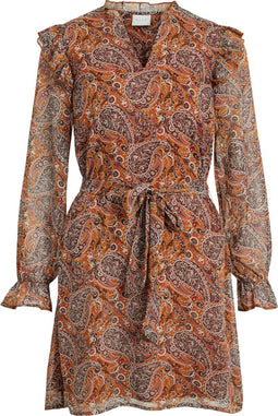 VILA VIFALIA - L/S SHORT DRESS - Kniehoogte V-hals lange mouw - Maat 36 (lichte beschadiging)