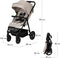 Lionelo Iva - Wandelwagen Premium - 360° Zwenkwielen met Vering - XXL Zonnekap UPF50 - Beige