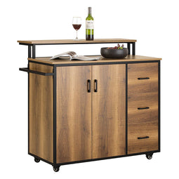 SoBuy Keukenkast op wielen - Dressoir - 2 Deuren + 3 Lades - Max. 75 kg - 113 x 69 x 106 cm