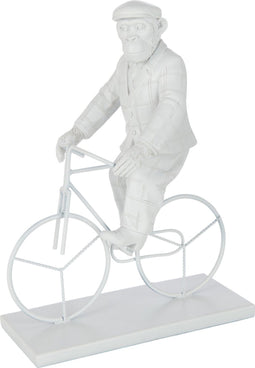J-Line decoratie Aap Fiets - polyresin - wit - large