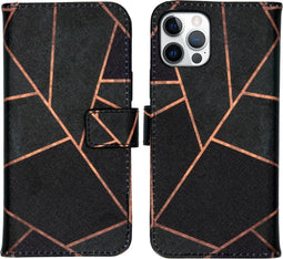 iMoshion Hoesje Geschikt voor iPhone 12 / 12 Pro Hoesje Met Pasjeshouder - iMoshion Design Softcase Bookcase - Goud / Zwart / Black Graphic