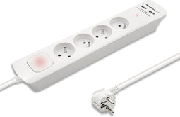 Qoltec Overspanningsbeveiliging | 4 stopcontacten| 2 x USB| 1.8m | Wit.