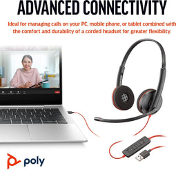 Poly Blackwire 3220 - USB-C headset - Ruisonderdrukking en hifi-stereo - Zwart (bulk)